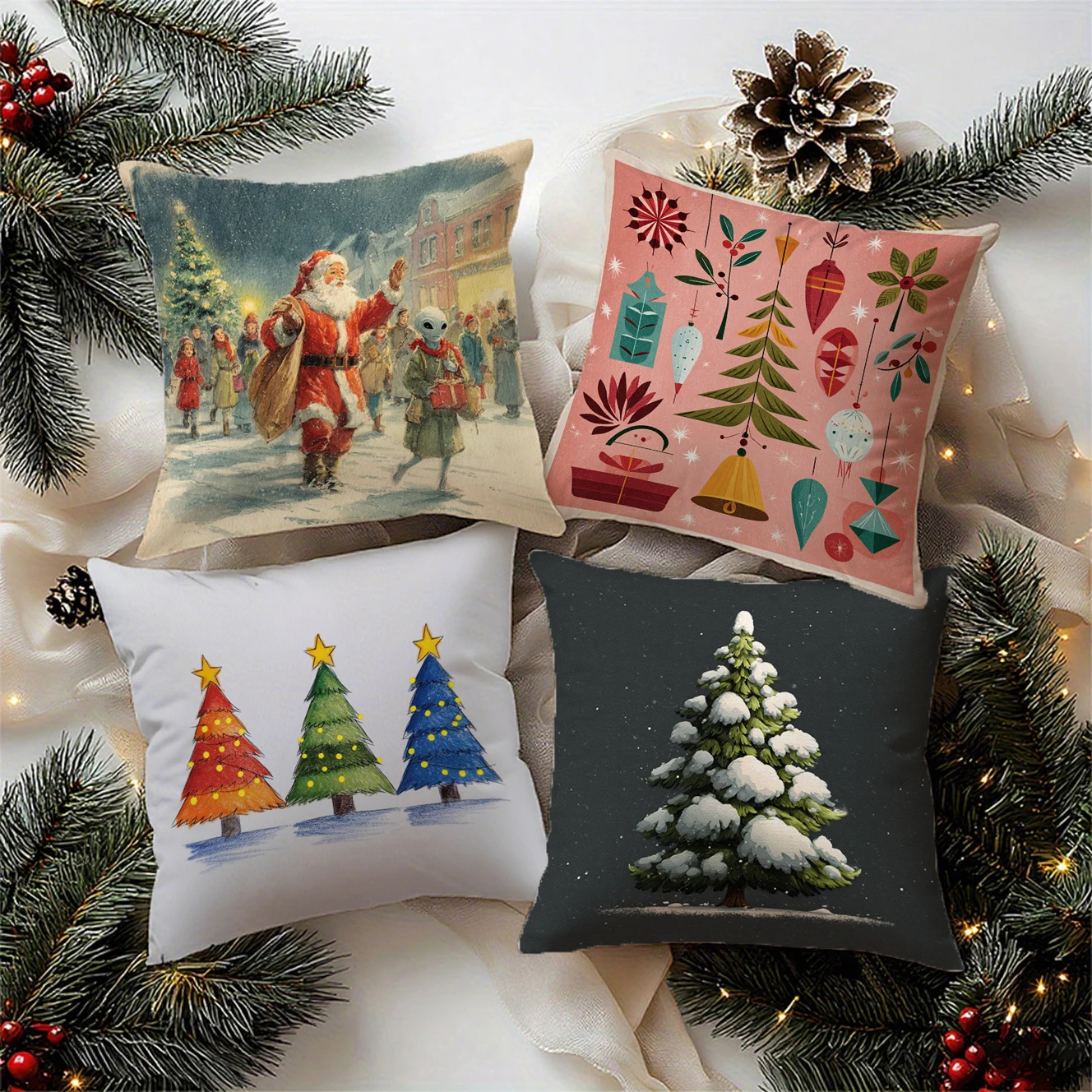 Christmas Holiday Pillow Covers attern Cushion Cover Suitable for Sofa Bedroom Car Pillow Cover