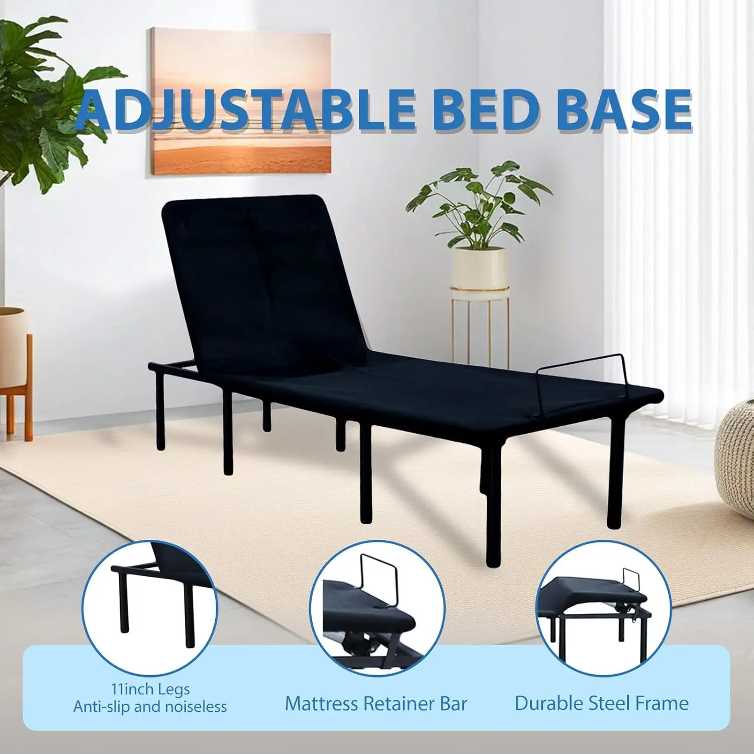 Adjustable Bed Frame Twin Xl, Adjustable Bed Base With Massage, Zero Gravity Electric Bed With Wireless Remote, Head And Foot