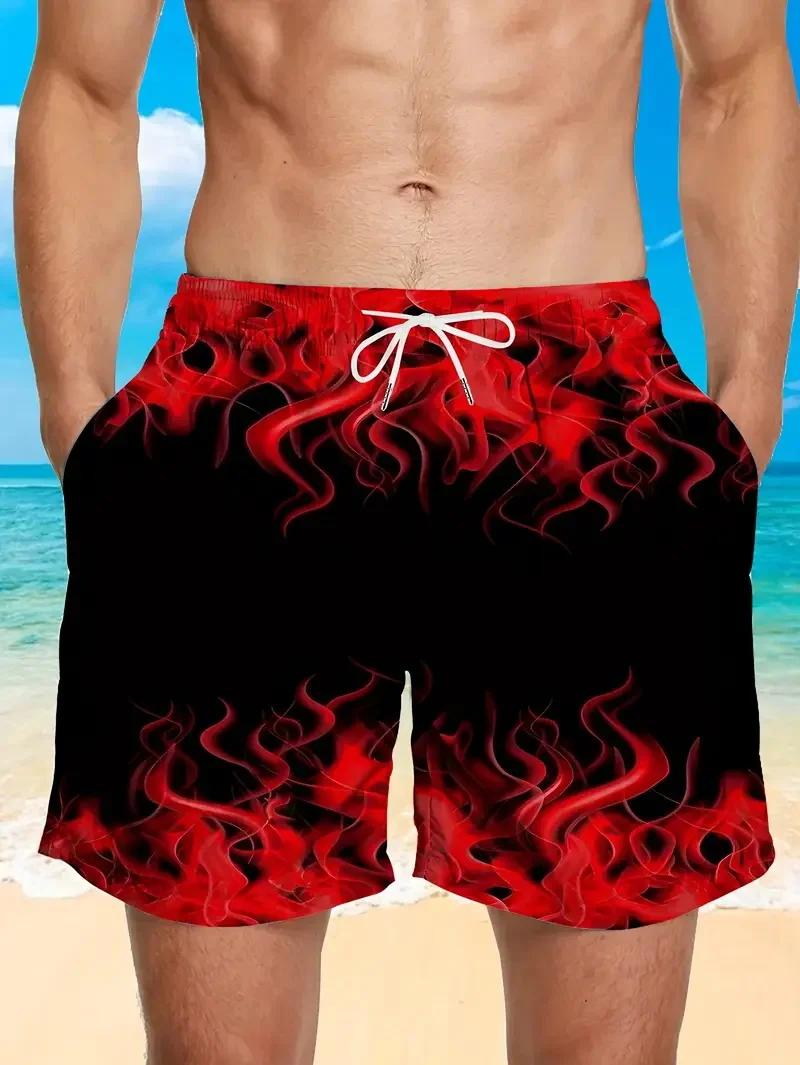 

Мужские пляжные шорты с 3D-принтом яркого пламени, летние повседневные шорты больших размеров в гавайском стиле, мужские плавки