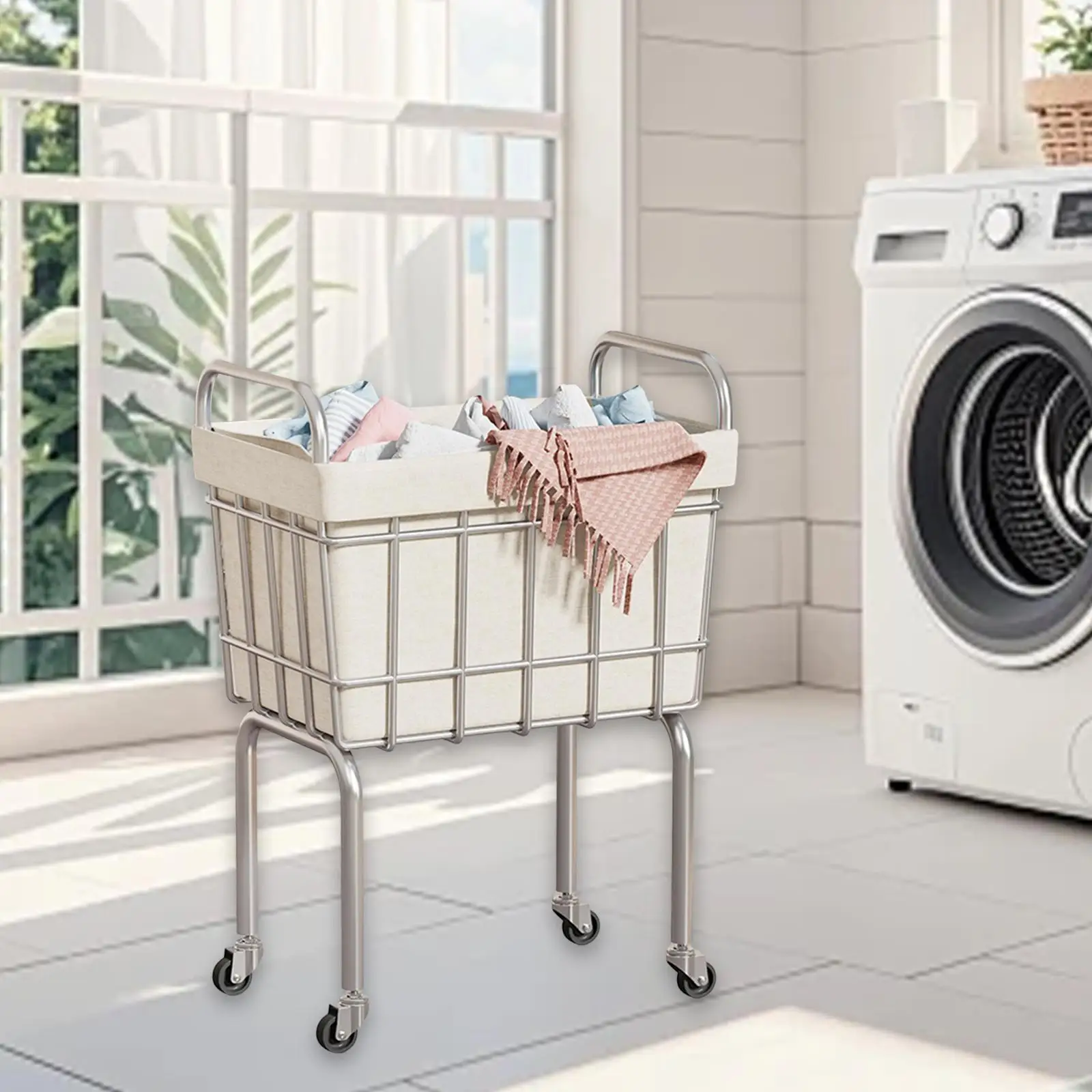 

Mobile Laundry Basket Dirty Clothes Cart Portable Multifunction Storage Basket