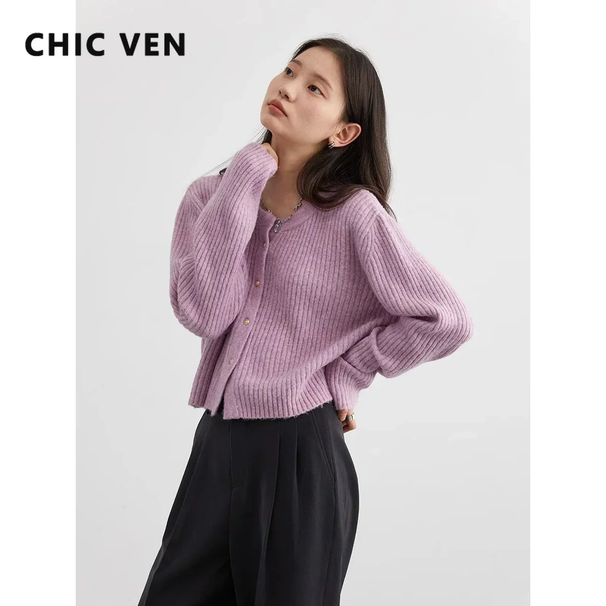 CHIC VEN Women's Sweater Solid Single Breasted Long Sleeve New O Neck Knitted Cardigan Soft Female Jumpers Autumn Spring 2023