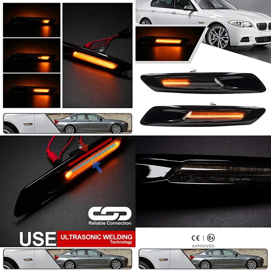 

2Pcs Amber F10 LED Dynamic Sequential Blink Side Marker Light for BMW 5-Series F10/F11 2011 2012 2013 Front Fender Indicator Tu
