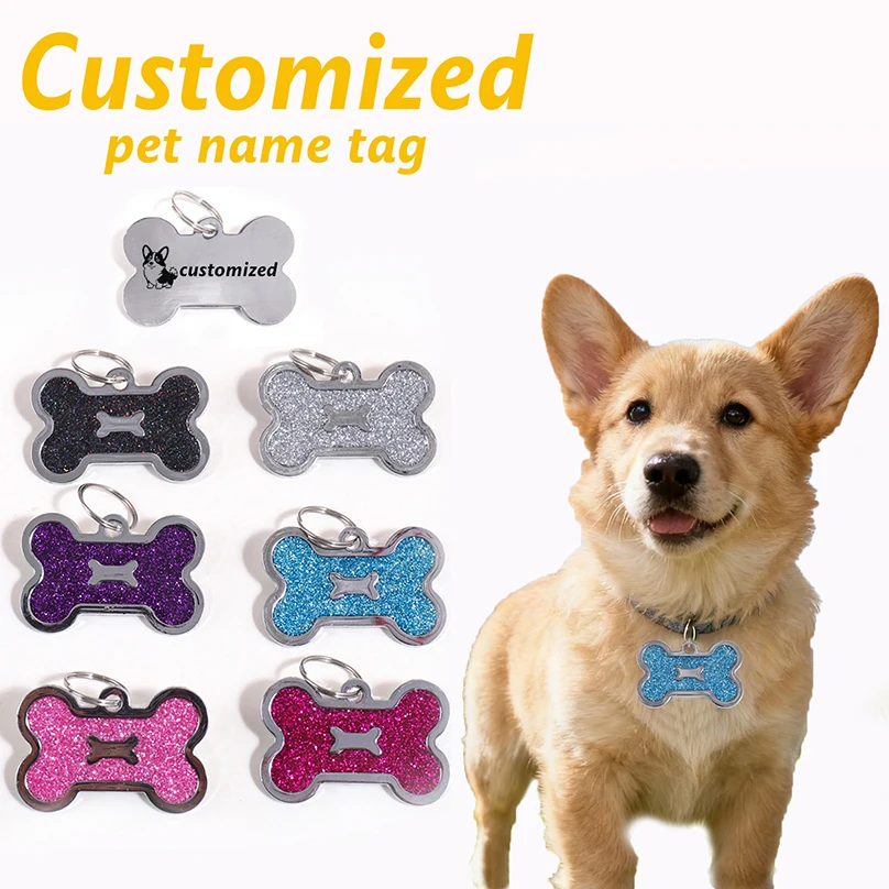 Plaques d'identification personnalisées pour chiens en forme d'os, avec gravure laser du nom, de l'adresse et du numéro, pendentif d'identification pour animaux de compagnie