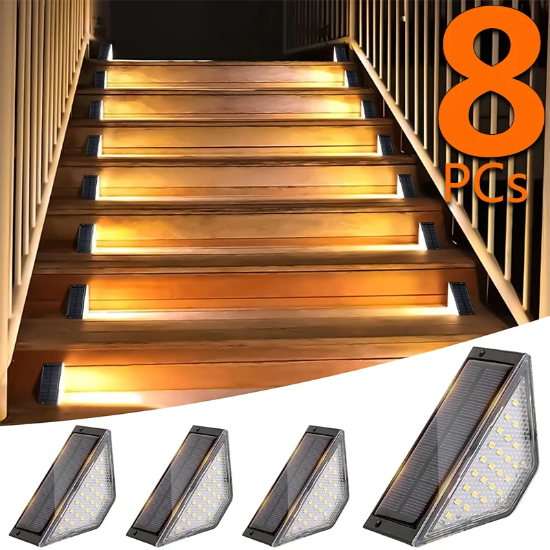 

Solar Lights for Outdoors Stair Lamps Warm White LED Step Light, IP65 Waterproof Steps, Garden, Walkway, Stairs Path
