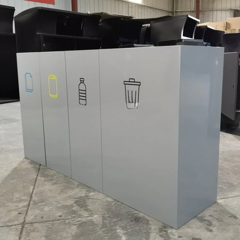 Indoor square commercial direct drop port combination, spray light gray stainless steel, four categories of trash can resources