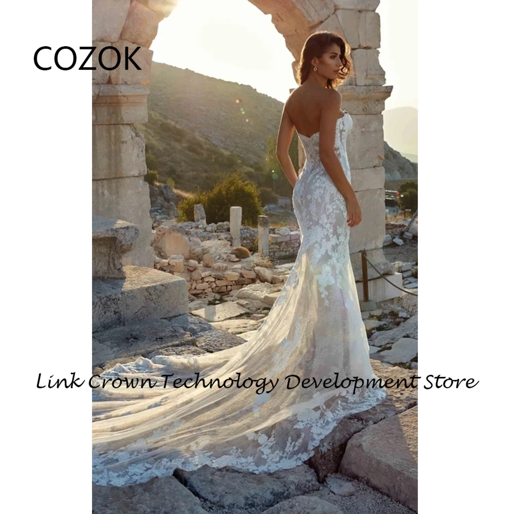 COZOK-Vestidos De Novia De sirena sin tirantes para mujer, ropa De princesa hasta el suelo, con botones en la espalda, para verano, 2024