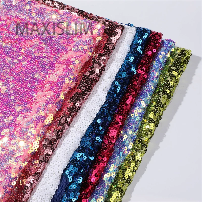 

7Colors Spot Mesh Embroidery 5mm Sequin Fabric For Party Wedding Dress Fashion Elasticity Glitter Fabric Width 125CM