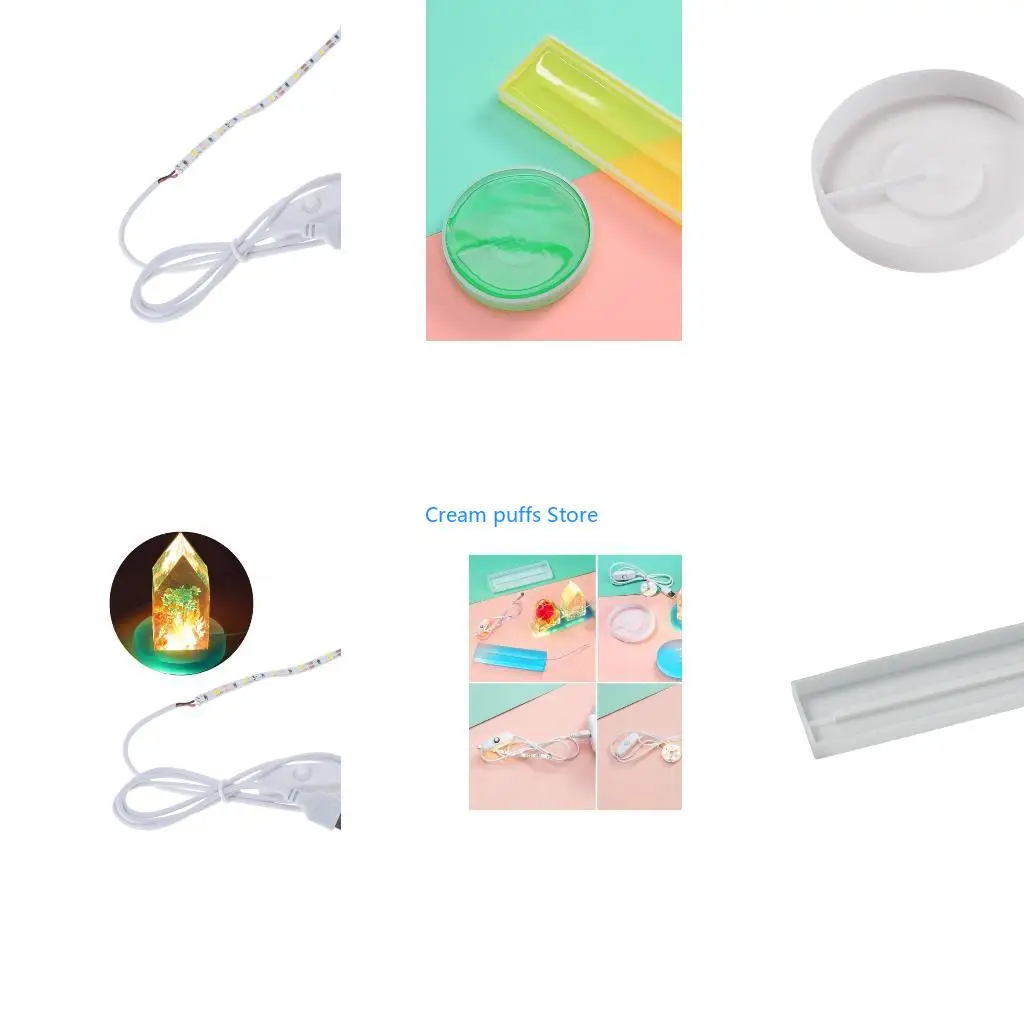 50LE Round Rectangle Light Base Silicone Mold Resin Molds Epoxy UV DIY Resin Craft Home Decoration Handmade Tools