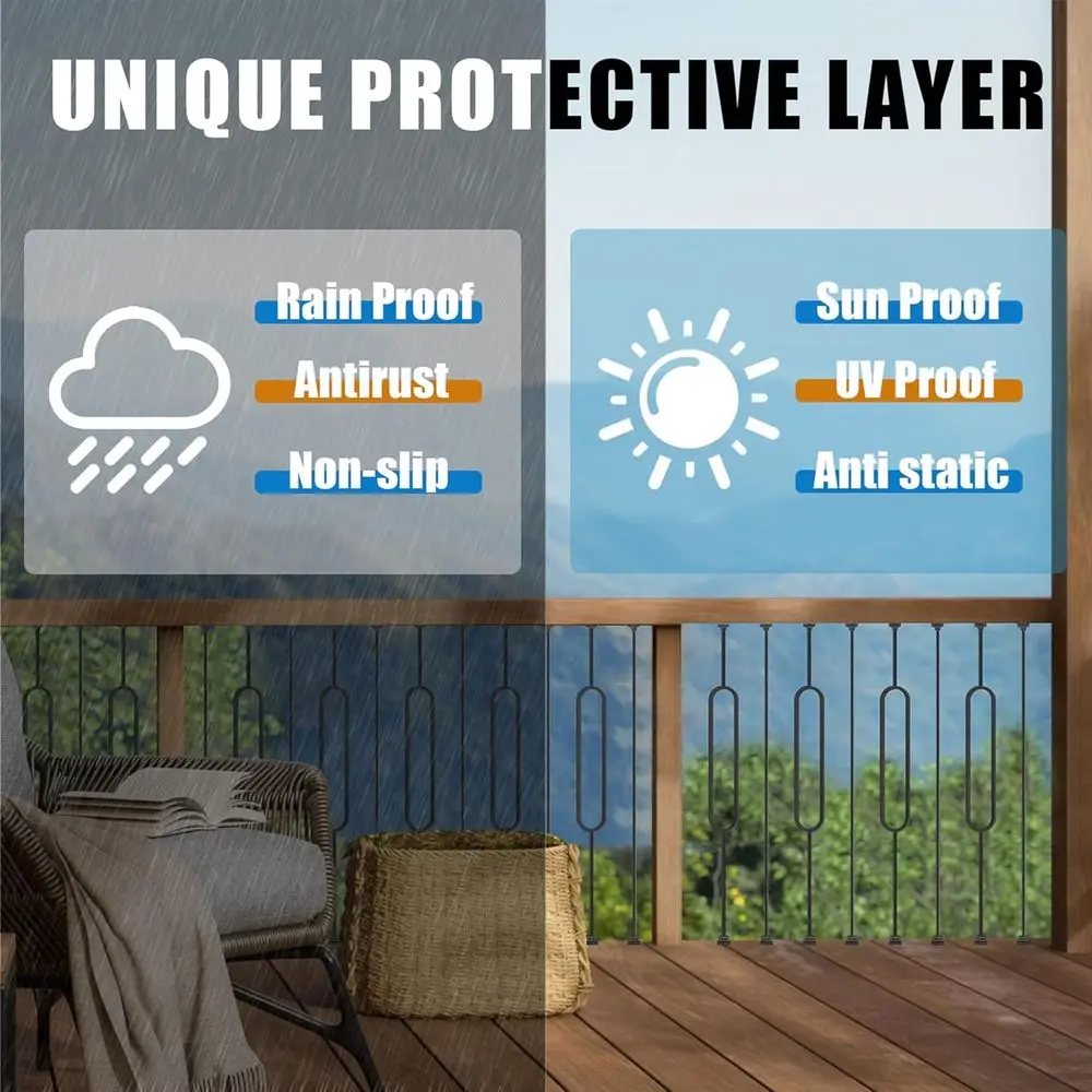 درابزينات مربعة من الحديد المجوف مقاس 1/2 بوصة - مغزل معدني عادي لدرج داخلي، أسود ساتان، 10 عبوات