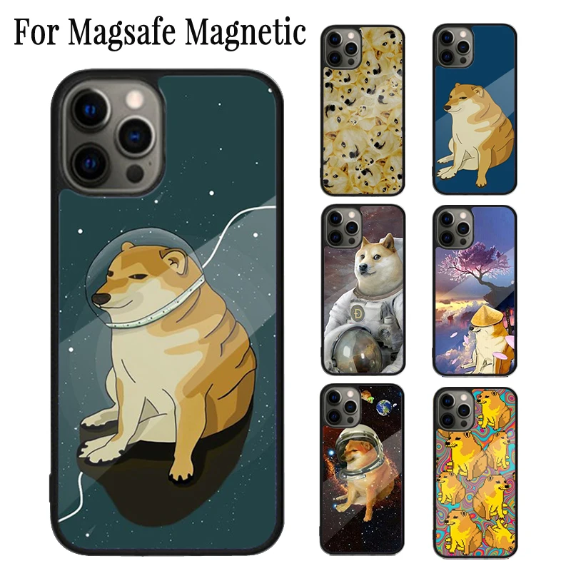 Cheems Doge Magnetic Phone Case Coque For iPhone 16 15 14 Plus 13 12 Mini 11 Pro Max Magsafe Wireless Charging Cover