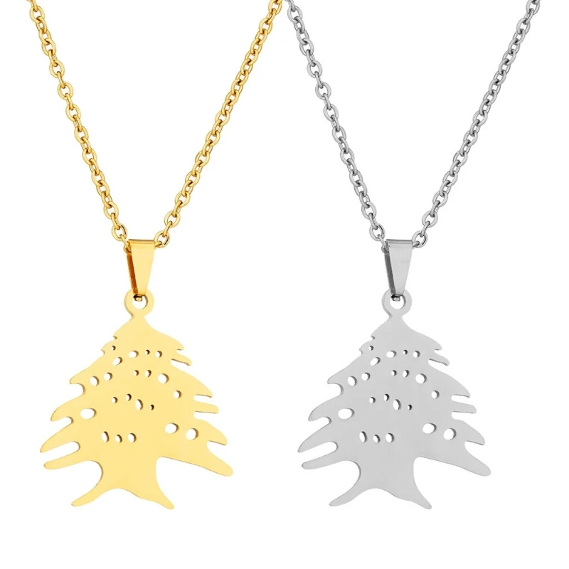 Lebanon Country Flag Cedar Tree Necklace Stainless Steel Lebanese National Emblem Map Pendant Chain Collar Clavicle Choker