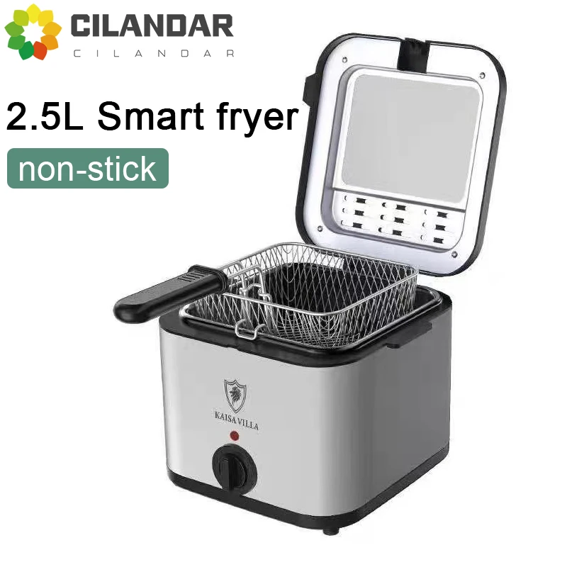 Fritadeira elétrica com termostato ajustável, 110V, 220V, 2.5L, Forno de máquina, Panela quente a óleo, Grelha de frango frito, Cozinha Cozinhar