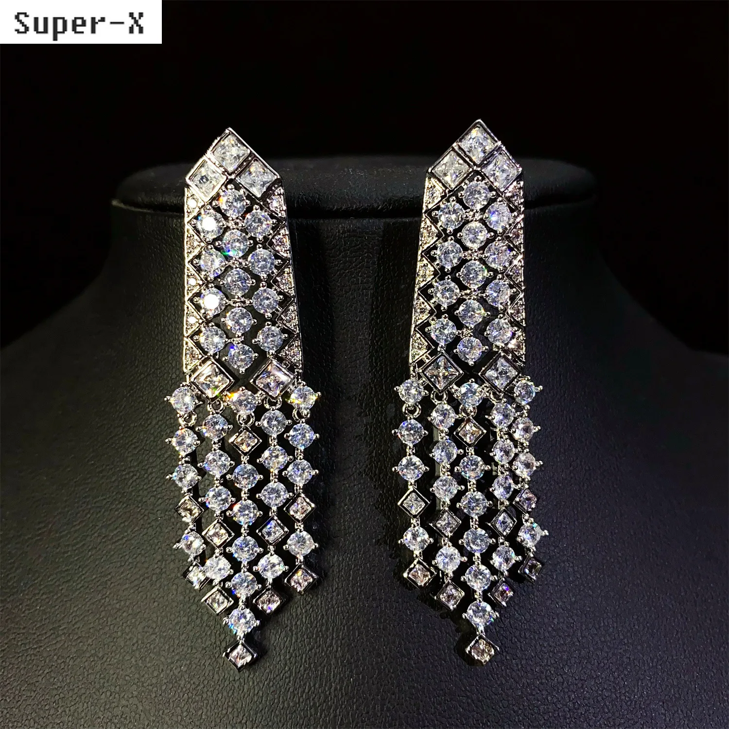 

women earrings luxury jewelry shiny zircon white blue fushia dangling earrings dinner party gala event jewelry gift female