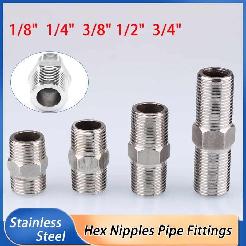 

1pcs 1/8" 1/4" 3/8" 1/2" 3/4" 1" Hex Nipple Union Stainless Double Male Thread Connecter Anti high voltage