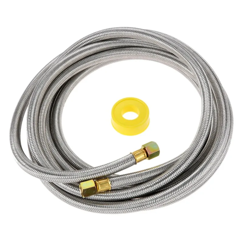 1Set 16Ft Stainless Steel Braided Gas Hose 3/8 Female Flare Thread BBQ Grill Propane Extension Pipe With Thread Tape