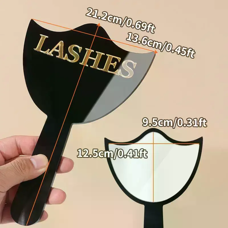 プロのまつげエクステンションミラー、ハンドル付き、精密なまつげエクステとメイクアップサロンの装飾、まつげ技術者用写真小道具