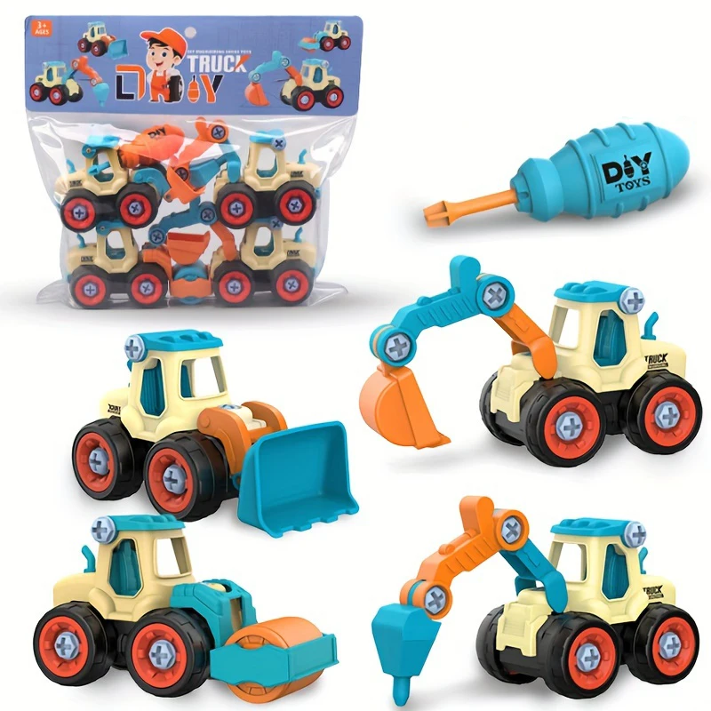 DIY Nut Assembly Toys for Disassembling and Assembling Engineering Vehicles, Excavators, Bulldozers, Ground Drills, Road Rollers