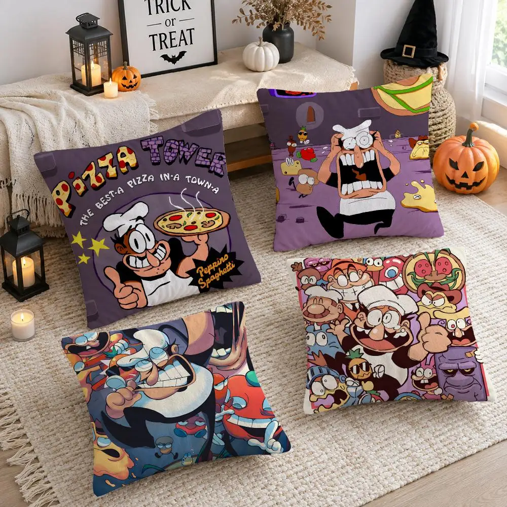 Video Game P-Pizza Tower Cushion Cover Plush Decorative Pillow Case With Hidden Zipper Cutecore Room Decor For Home