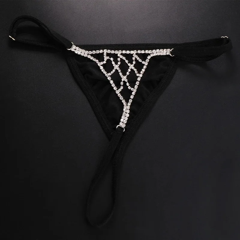 Sexy rhinestone mesh panties European and American fashion personality nightclub sex thong body chain female