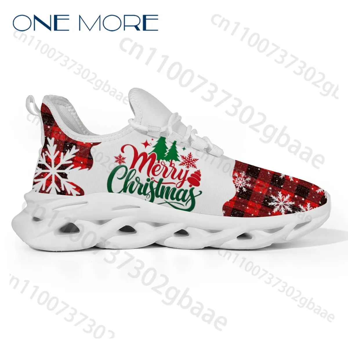 Women Red Plaid Merry Christmas Letter Print Blade Platform Sneakers Breathable Mesh Shock Absorb Wave Sole Holiday Shoes Gift