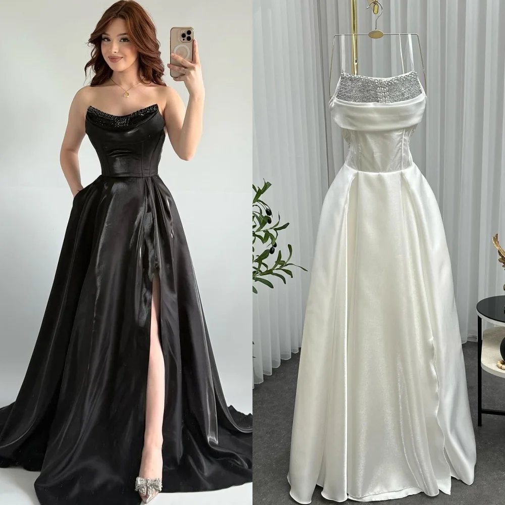 

Customized Sparkle Intricate Beading Sequined A-line Strapless Long Dresses Bespoke Occasion Dresses Elegant Matching Fashion