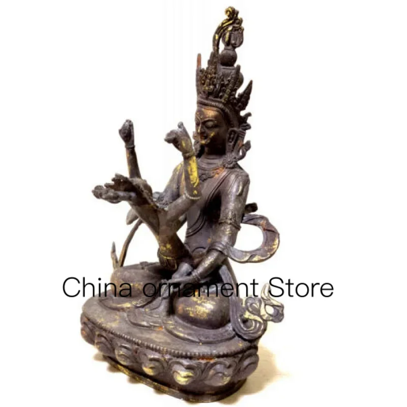 11-Inch 30cm Buddhist Bronze/Gold-Plated Vajra Mandkesvara Yab-Yum Happy Buddha Statue