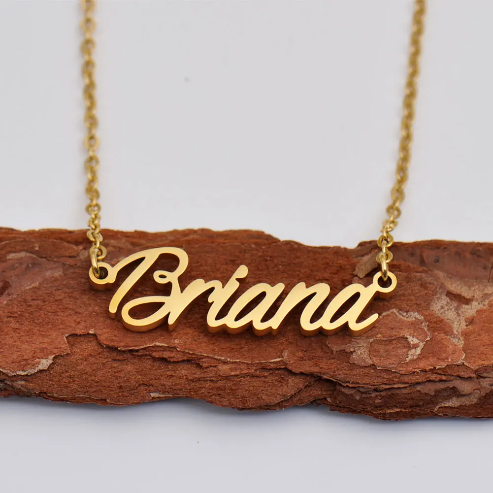 AOLOSHOW Briana Name Necklace for Women Gold Plated Stainless Steel Initial Pendant Collarbone Choker Jewelry