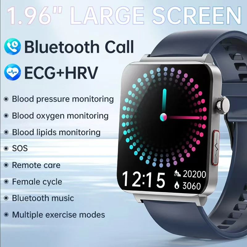 new-196-inch-non-invasive-blood-glucose-blood-pressure-blood-oxygen-uric-acid-electrocardiogram-monitoring-bluetooth-watch