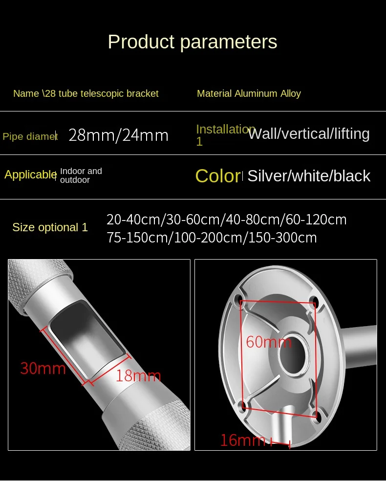 Soporte telescópico para proyector de cámara de vigilancia, montaje en pared y techo, 20-40cm, 30-60cm, 40-80cm, 60-120cm