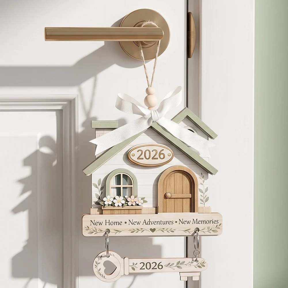 Custom Wooden New Home Ornament Personalized Custom Year Date Custom Text Slogan House Shape Hanging Sign New Housewarming Gift