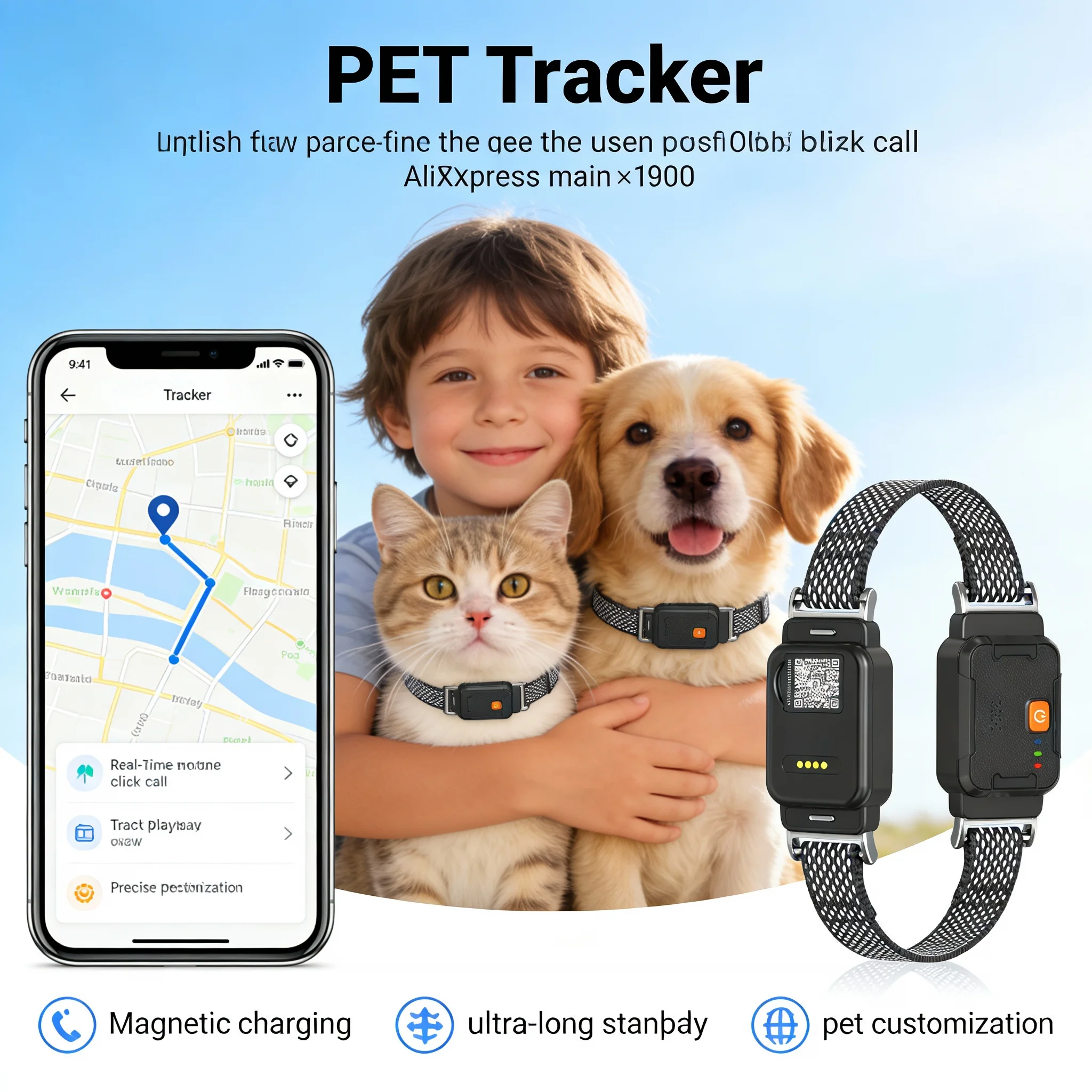 4G pet GPS tracker, tracking device, cat anti loss device, real-time positioning, action trajectory tracking, record checking