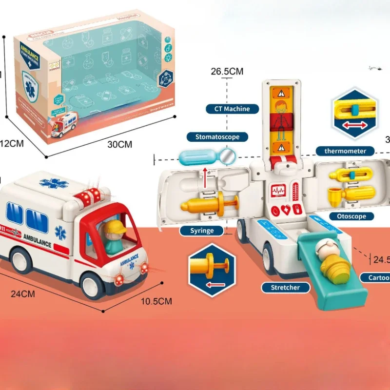 Universal Ambulância Toy Car para meninos e meninas, Baby Glow, Novel e Brinquedos Interessantes, Jogos para Hospital, Pretend Play, Acessórios Médicos