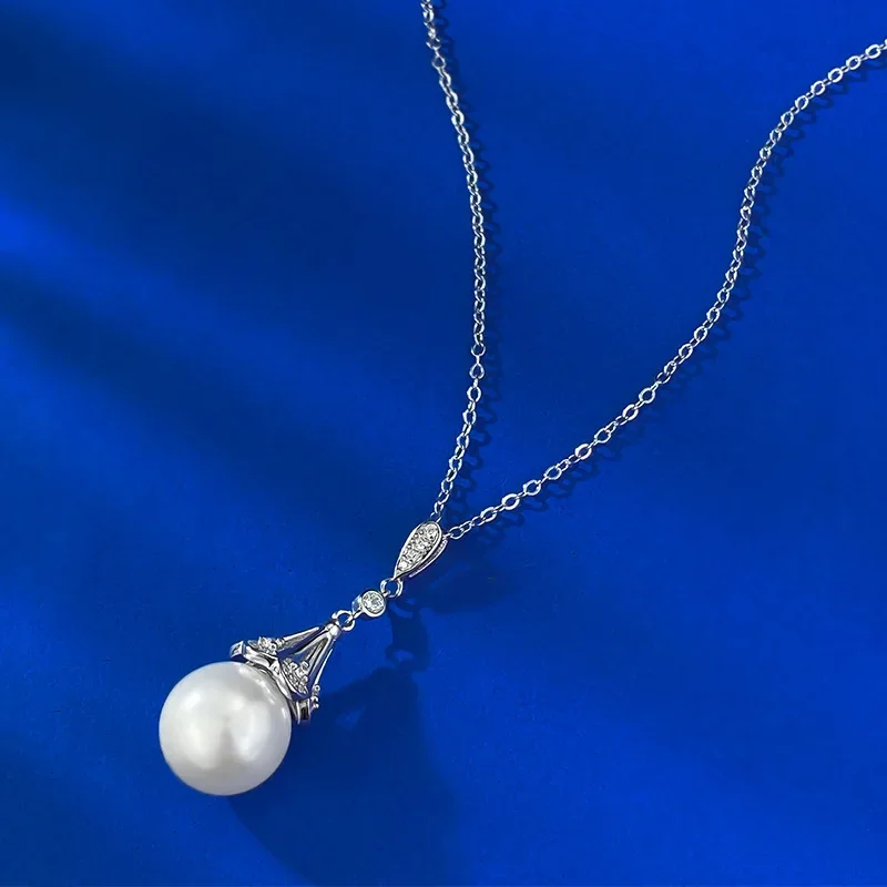 

New S925 Silver Synthetic Bead Necklace 12mm Simple Dreamcatcher Pendant Clavicle Chain Gift Chain Jewelry
