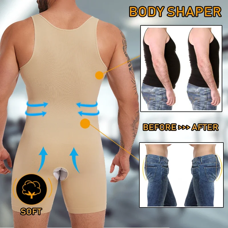 Ropa interior moldeadora de cuerpo completo para hombre, Body de compresión de Abdomen adelgazante, Control de barriga, moldeador de estómago plano,