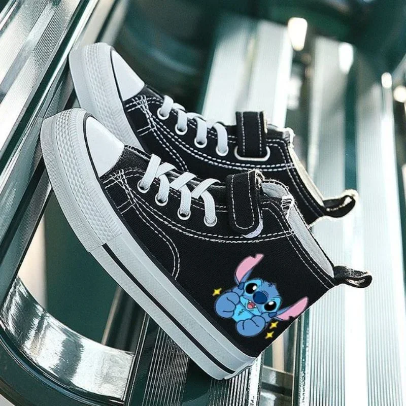 Comfort Shoes Children Disney Print Lovely Girl Casual Cartoon High-top Sport Boys Kids Canvas Lilo Stitch Shoes Tennis Shoes 61