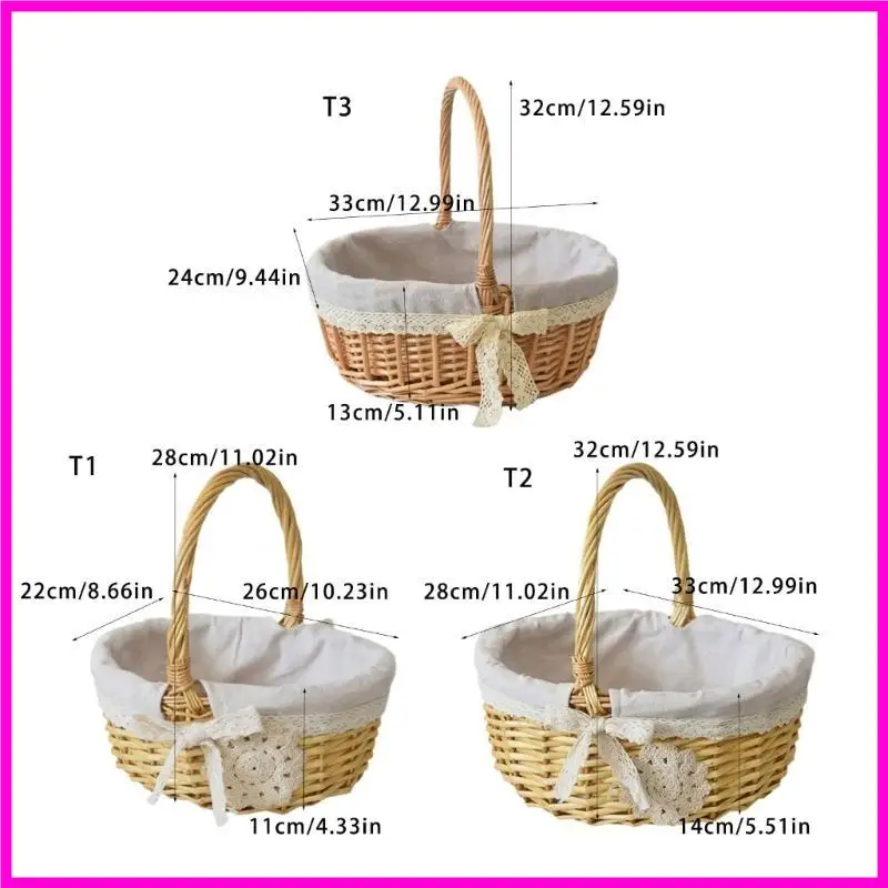 57BE PORTABLE OVAL HANDBASKET مع ملحق بطانة النسيج للتسوق والنزهات تصاميم مواد الصفصاف القوية
