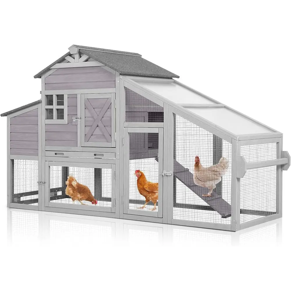 

Wooden Outdoor Chicken House with Wheels, Easy Cleaning, Nesting Box, Deep Leakproof Tray, UV Protected Roof - Reinforced Versio