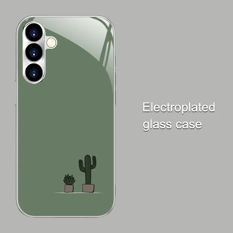 

Simple and fresh cactus pattern electroplated glass phone case, suitable for Samsung S26/S25/S24/S23/S22/S21/S20and other models
