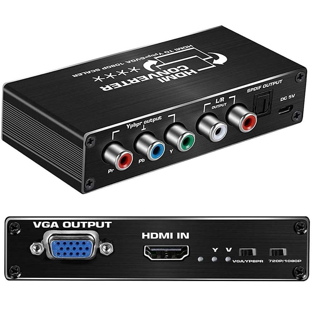 HDMI to Ypbpr RGB Converter Scaler 1080P HDMI To Ypbpr Compatible VGA with R/L Toslink Audio Out for HDTV/TV Box /Projector/DVD