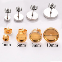 30pcs/lot Stainless Steel 4/6/8/10mm Flat Stud Earring Setting Blank Earring Base Resin Cabochon Tray for DIY Jewelry Making