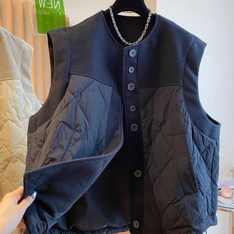 Loose Fitting Cotton Vest Spliced Jacket For Women In Autumn And Winter 2025 New Sleeveless Outerwear Coat W273