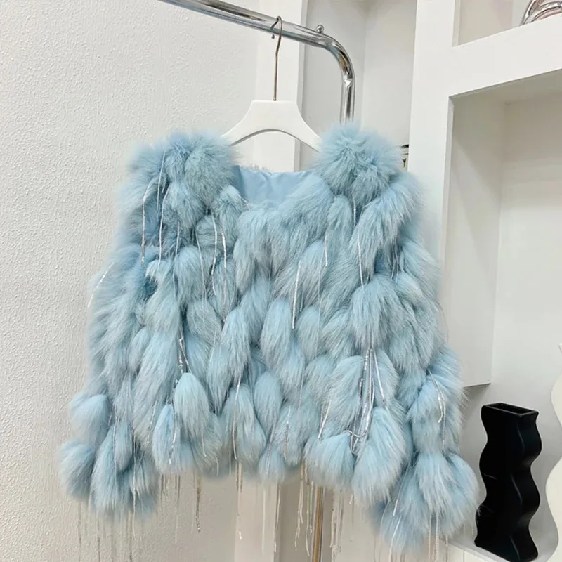 Hot selling new Natural high quality Fox Fur Coat With Tassels Fashion winter Warm fur coat women Coats Real Fox Fur Jackets