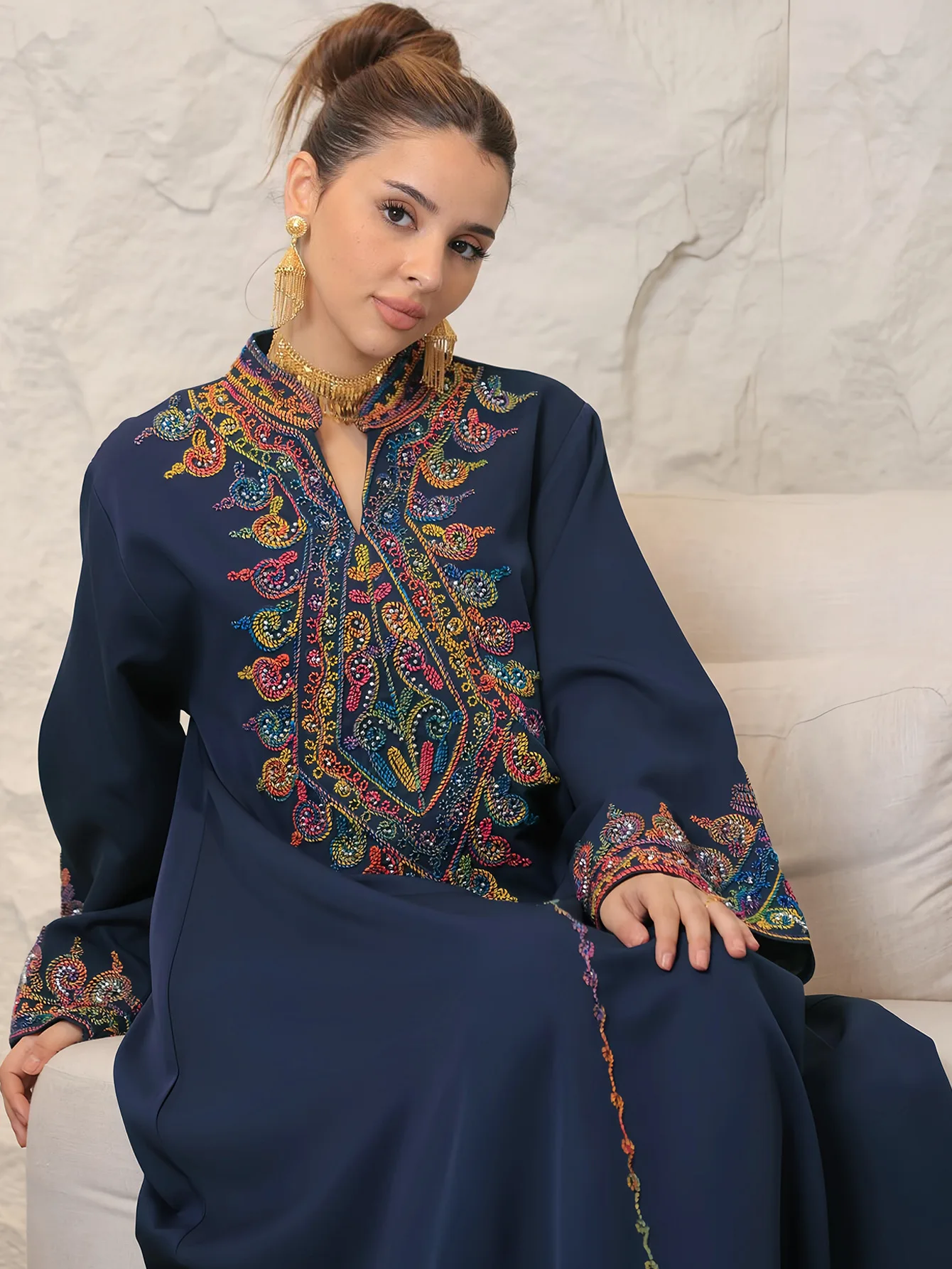 Middle East Embroidery Abayas for Women Muslim Evening Party Dress Dubai Kaftan Turkey Islam Jalabiya Morocco Eid Djellaba Robe