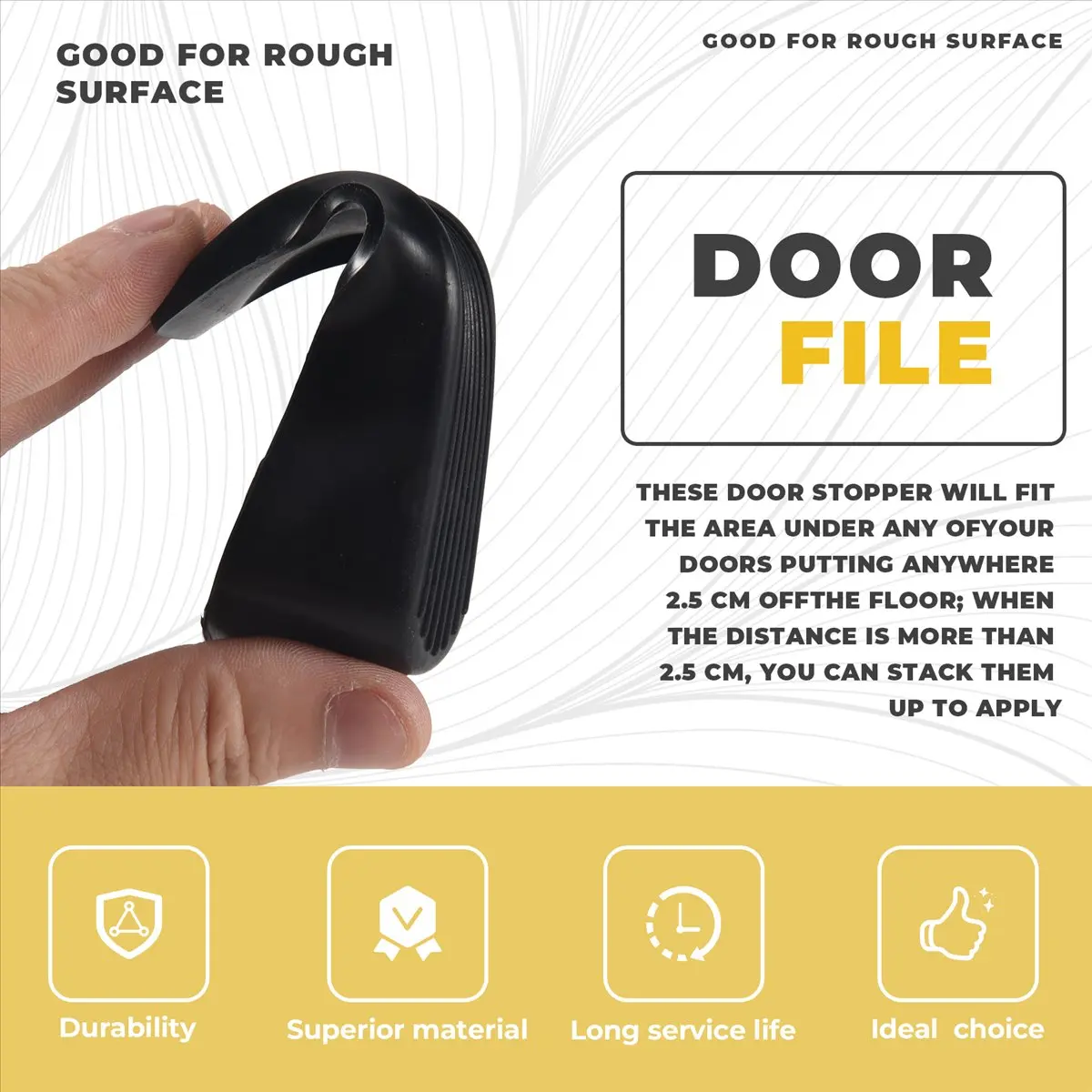 *A* 4 Pack Door Stop Wedges, Rubber Non-Scratching Door Stoppers for Home and (Black)