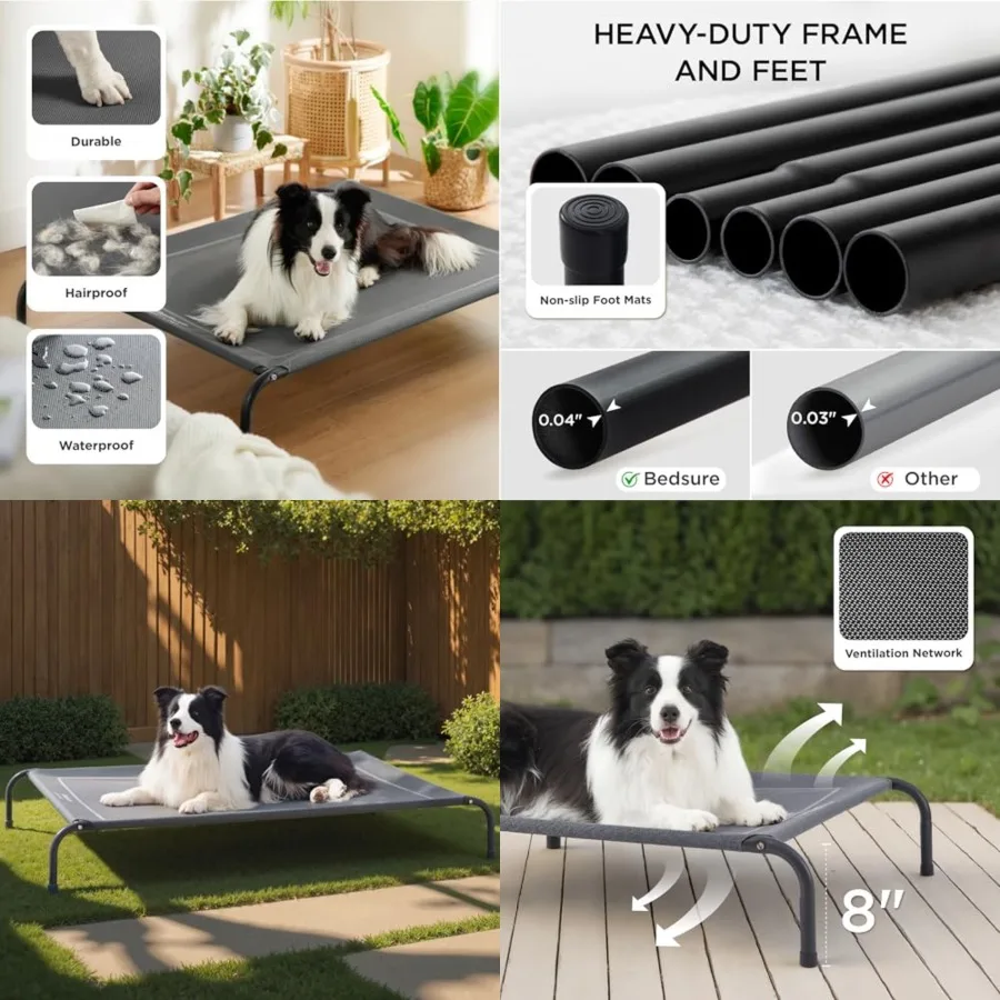 

Outdoor Elevated Dog Bed Large Sized Dog, Portable Indoor and Outdoor Cooling Raised Cot Pet Hammock Bed with Skid-Resistant Fe