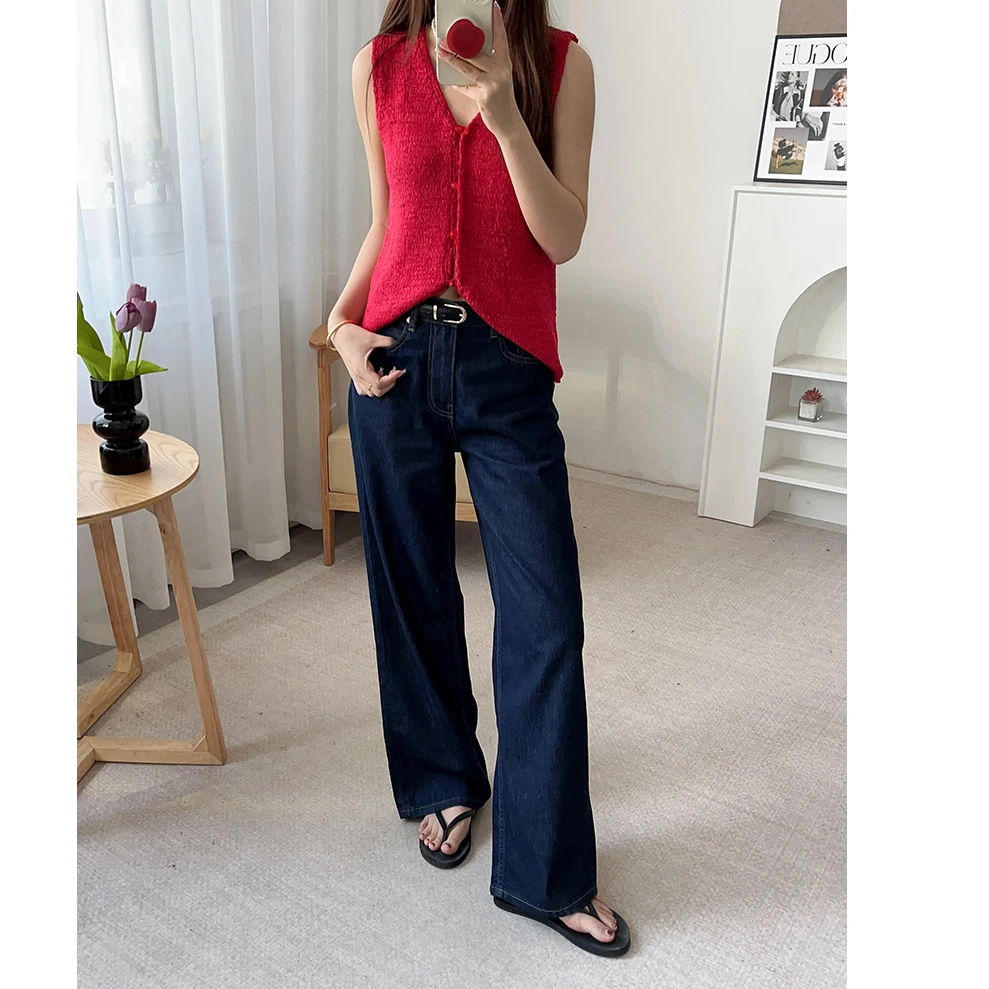 

Slimming Thin Jeans High Waist Cotton Casual Style Zipper Closure Women's High Waist Straight Leg Jeans Summer Autumn