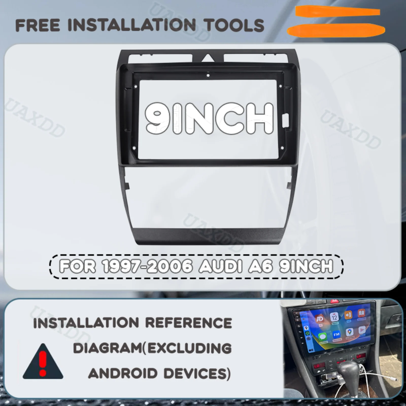 Automotive Center Console CD Interior Plastic Kit 9INCH 2‑Din Dashboard Fascia Panel Frame Accessories for 1997‑2006 Audi A6 DVD