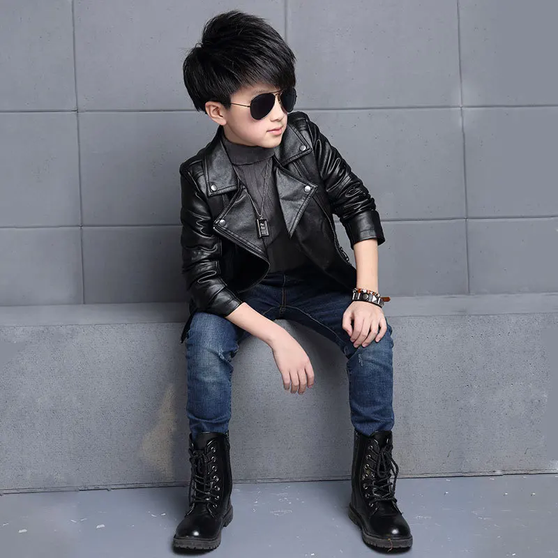 3 4 5 6 8 10 12 Years Spring Autumn Boys Leather Jacket Waterproof Zipper Fashion PU Children\'s Coat Birthday Gifts Kids Clothes