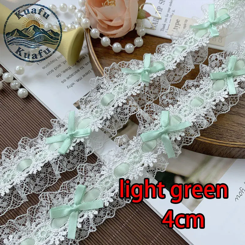 1 Yard Lolita Spitzenband mit Schleife, Plissee-Spitzenstoff, Rüschenband für DIY-Bastelarbeiten, Nähen, Kleider und Kleidungszubehör