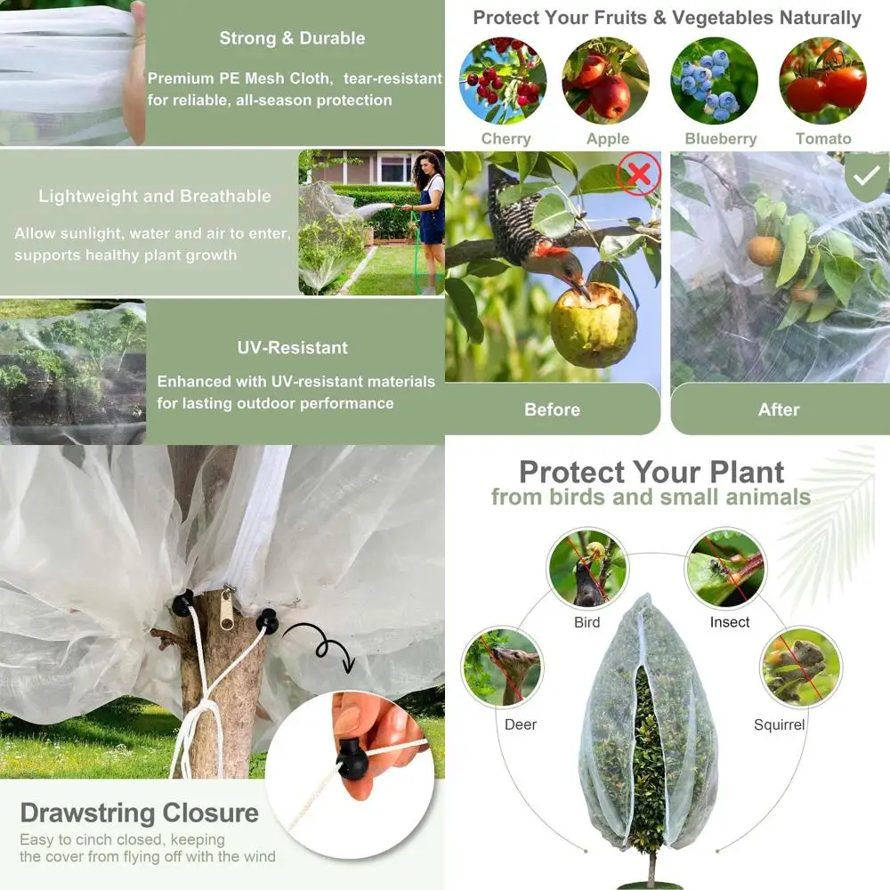 

Сверхбольшая сетка-чехол на молнии для фруктовых деревьев с утяжкой для защиты от насекомых и для сада, ультратонкая сетка
